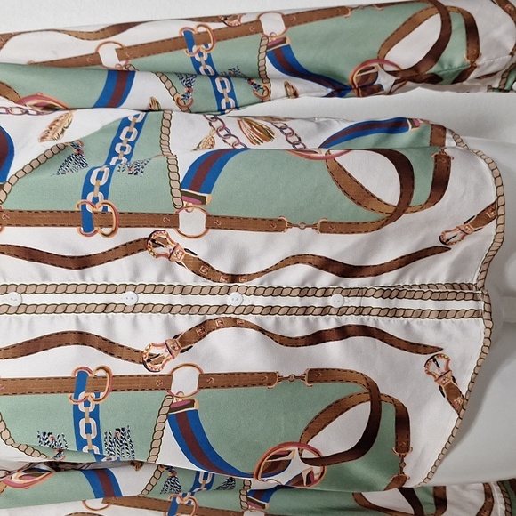 Her Bottari Sage Green Multicolor Western Chain Rope Button Down Blouse Size M - Picture 3 of 12